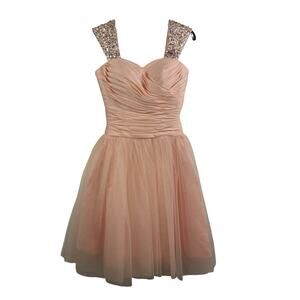 Sunvary NWT Pink Ballerina Dress Size 4/6 Rhinestone Sequin Mesh Ruched Feminine